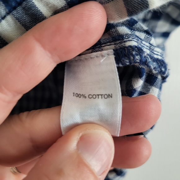 J.Jill Gingham 100 % Cotton blouse top white and blue buttons size M - Picture 8 of 8